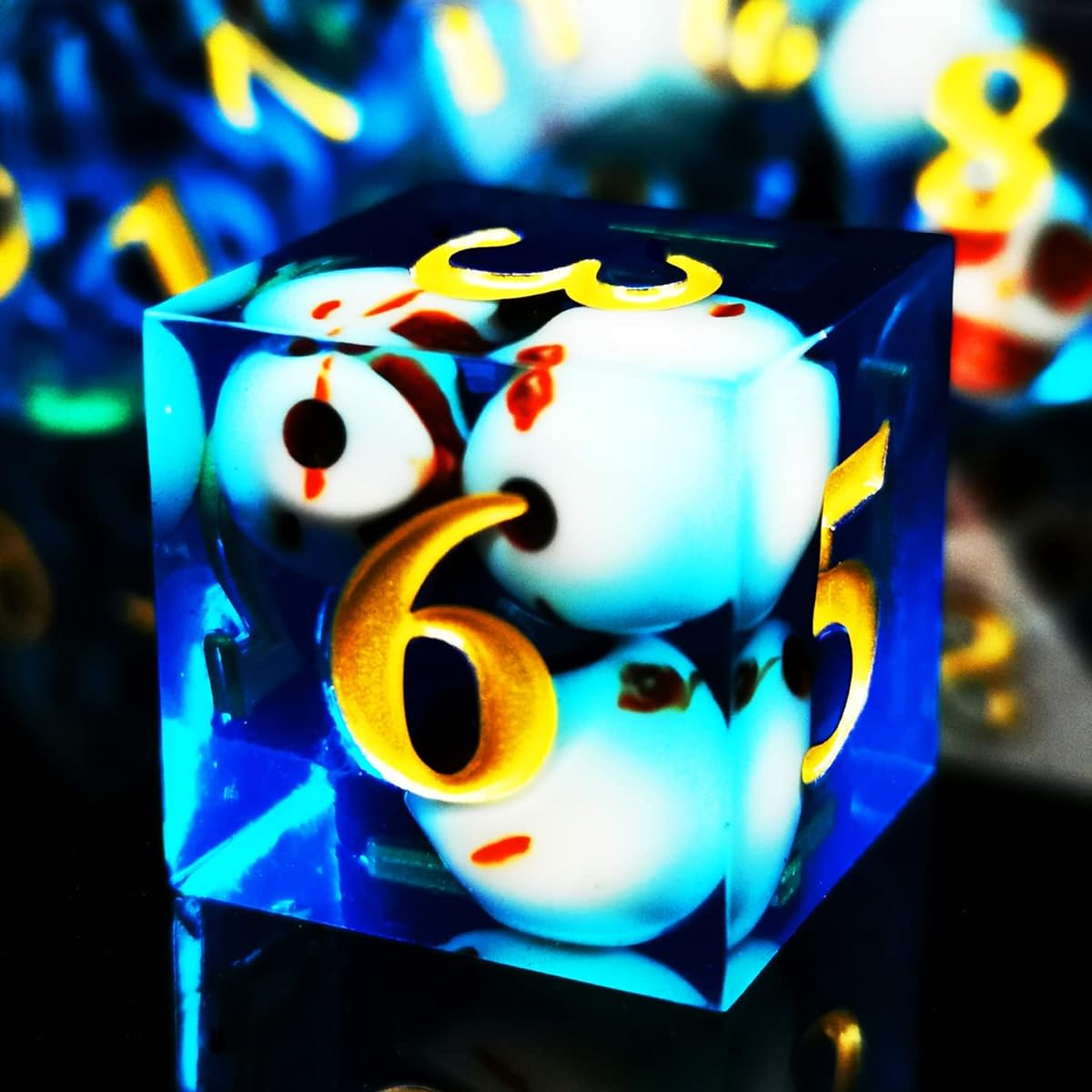 HAOMEJA DND Skull Resin Dice Set Handmade Designer 7 Dice Polyhedral RPG Dice Set with Sharp Edges for Tabletop RPG Player Galaxy Series (Skull Blue)