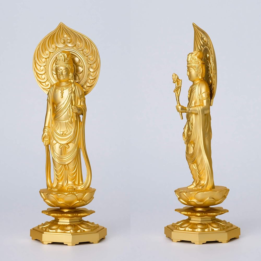 Buddha statue St. Kannon Bodhisattva 15cm (gold plated/24K gold) Buddhist sculptor: Hideun Makita Original model _ "Tendai sect, Shingon sect, Rinzai sect" Takaoka copperware (Shokannonbosatsu/M)