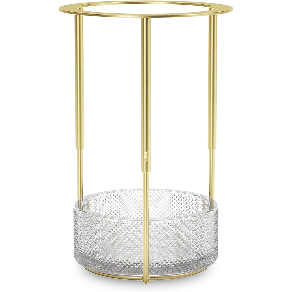 umbra Tesora Flower Base, Adjustable Vase, Flower Pot, Pot, Pen Holder, Vase, Extendable, Adjustable Plant, Base, Glass, Interior, Stylish, Gift, Present, Gold, Gold 21017036104 W15×D15×H16.5cm