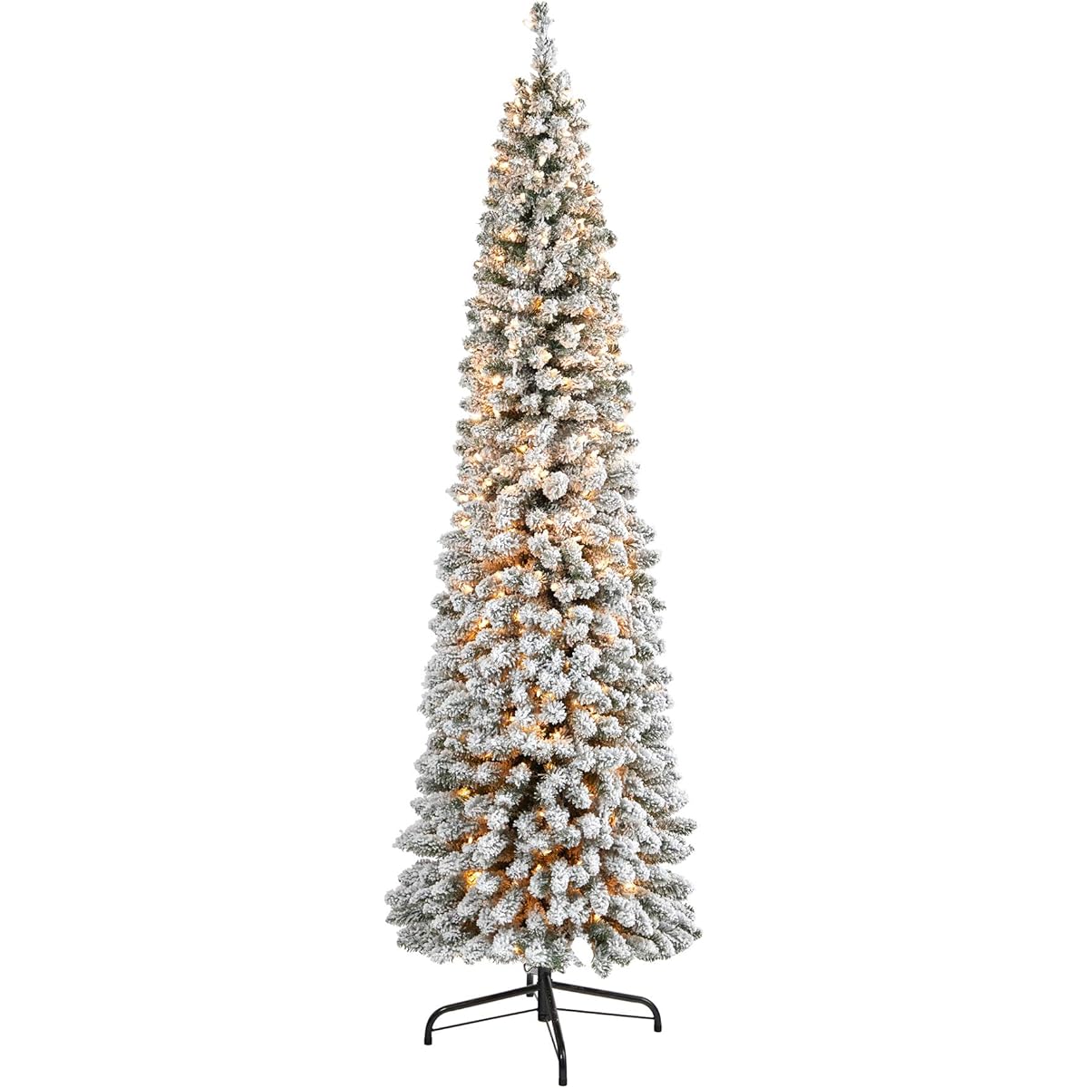 Nearly Natural 7' Flocked Pencil Artificial Christmas Tree with 400 Clear Lights and 574 Bendable Branches, White