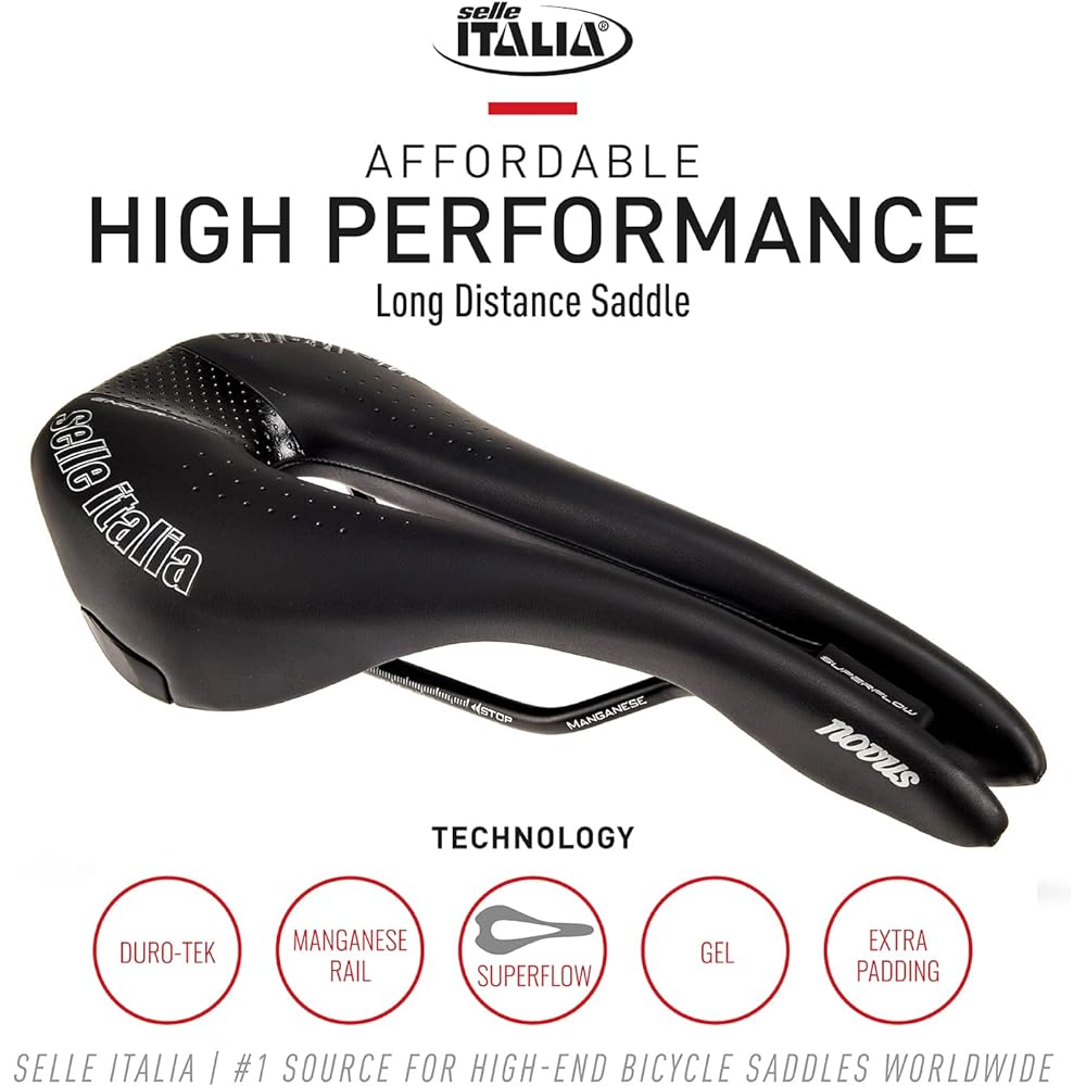 Selle Italia SELLE ITALIA NOVUS Endurance TM Mn BK S S.Flow Saddle Weight: 306g Width: 138mm Length: 282mm Rail Material: Hollow Manganese (7mm)
