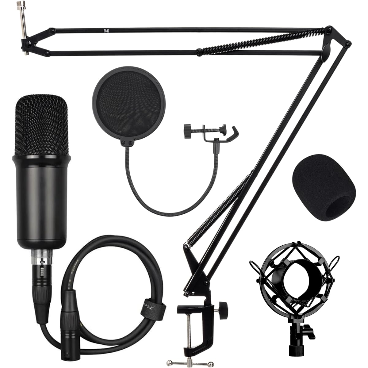 Melon Audio PODKIT Podcast Microphone Kit XLR Condenser Microphone Set with Boom Arm Desk Stand Pop Filter Shock Mount XLR Cable Podcast Equipment (Requires 48V Phantom Power)