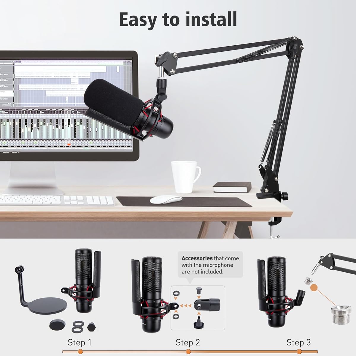 SUNMON Boom Arm for HyperX ProCast - Microphone Boom Arm Compatible with HyperX HyperX Procast, Microphone Arm Stand with Microphone Cover, Improves Sound Quality, Microphone Boom Arm for ProCast