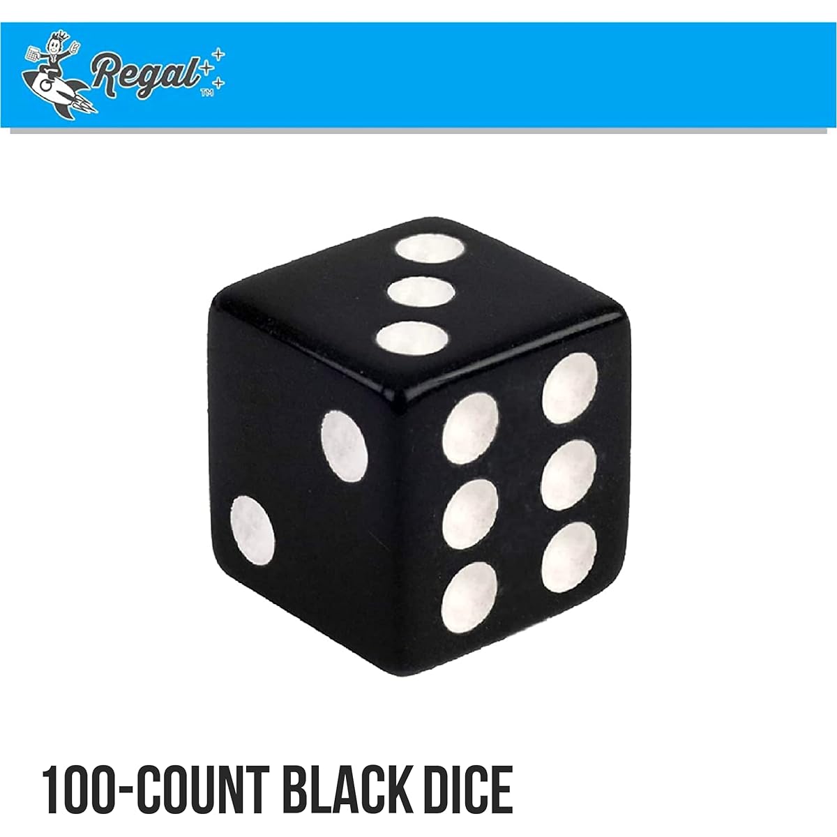 Regal Games 6-Sided Opaque Gaming Dice, Standard 16mm Size (100 Dice), Black