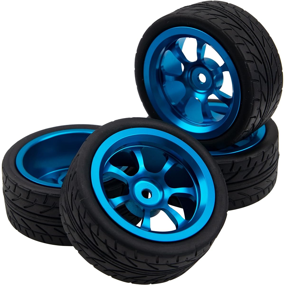 HIRCQOO Metal Wheel Rim 12mm Hex Hub & OD 2.55 Inch Rubber Tire Compatible with Tamiya HPI Kyosho HSP Redcat Exceed RC 1/10 On-Road Touring Car WLtoys 1/14 144001 (Dark Blue)