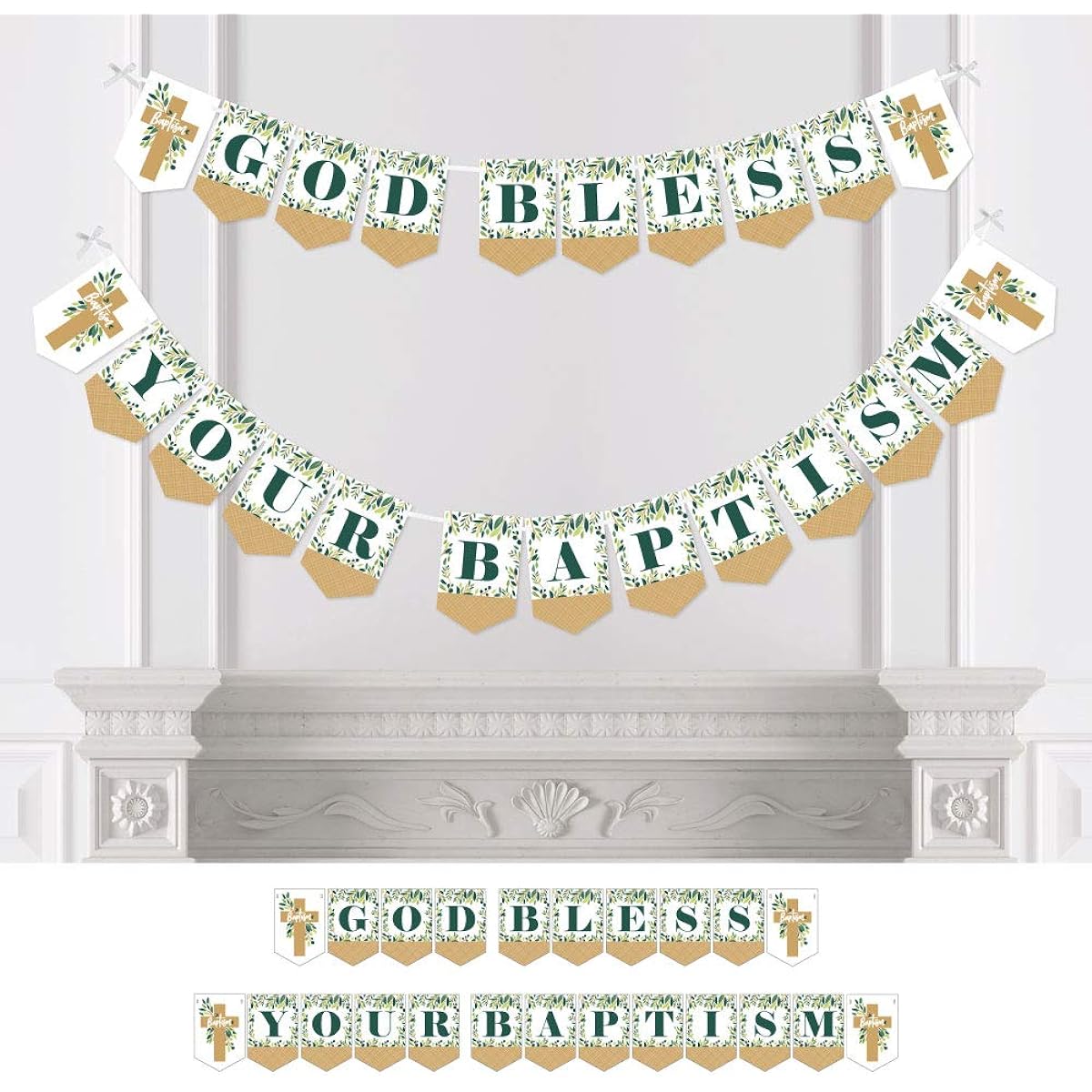 Big Dot of Happiness Baptism Elegant Cross - Religious Party Bunting Banner - Party Decorations - God Bless
