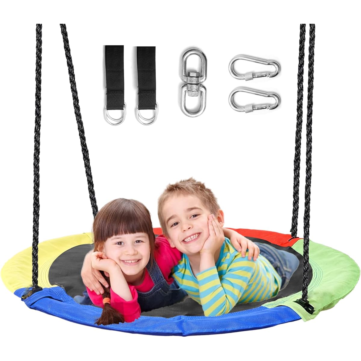 Hishine 43" Saucer Tree Swing for Kids, 360° Rotation Waterproof Flying Saucer Swing with Swivel, Hanging Straps, Adjustable Rope, Round Mat, Spinner Swing for Tree/Swing (4 Colors)