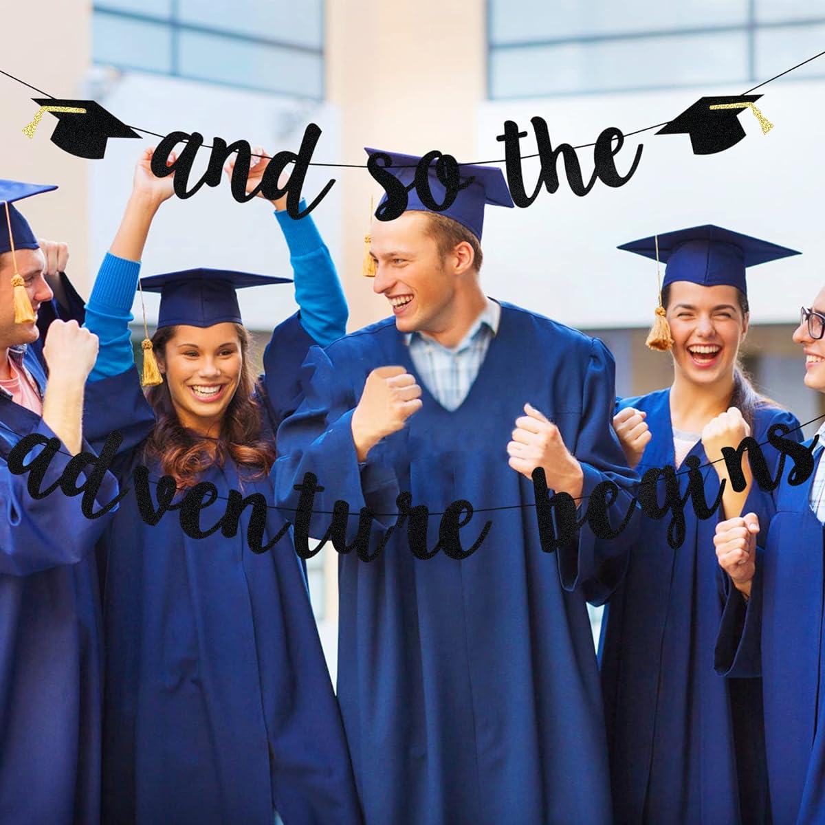 And So The Adventure Begins Banner Black Glitter - 2022 Graduation Decorations Adventure Begins Decorations Black Graduation Party Decorations 2022 Graduation Banner 2022