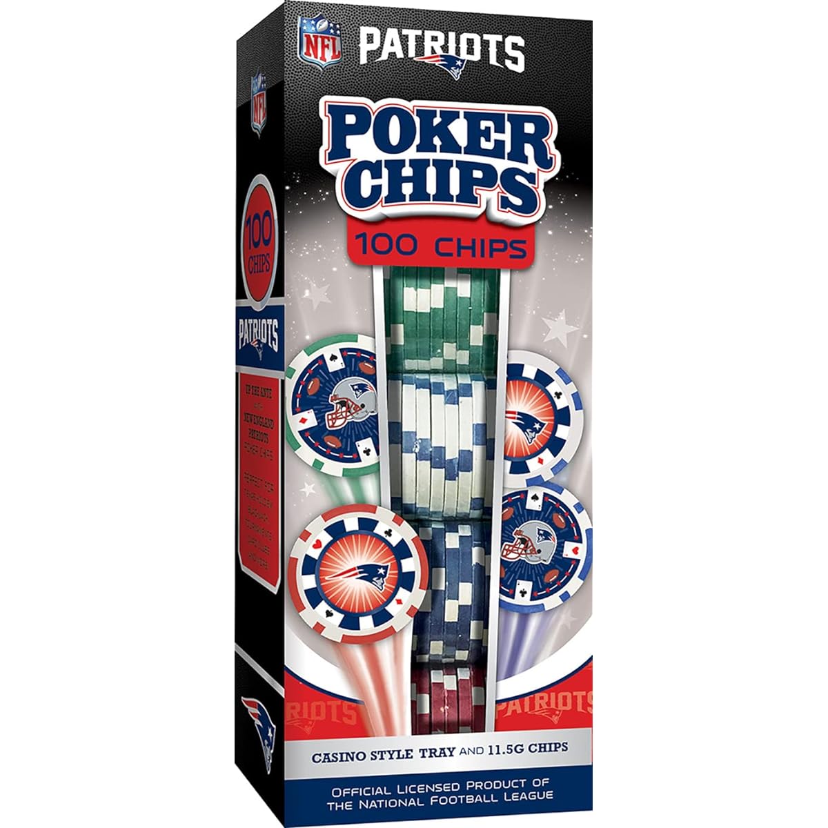 MasterPieces Game Day NFL New England Patriots 100 Piece Poker Chip Set Casino Style