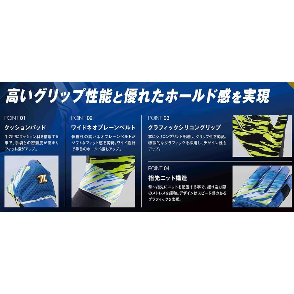 ZETT Baseball Batting Gloves Graphic Grip Gloves General Use for Both Hands BG18513A