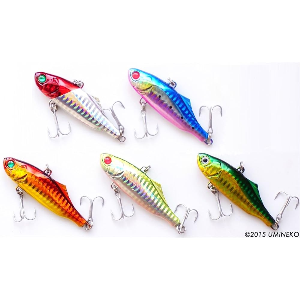 UMINEKO Bay Seabass Vibration Set of 5 [70mm 21g] Lure Set with Case Red Head Red King Sardine Chart Yellow
