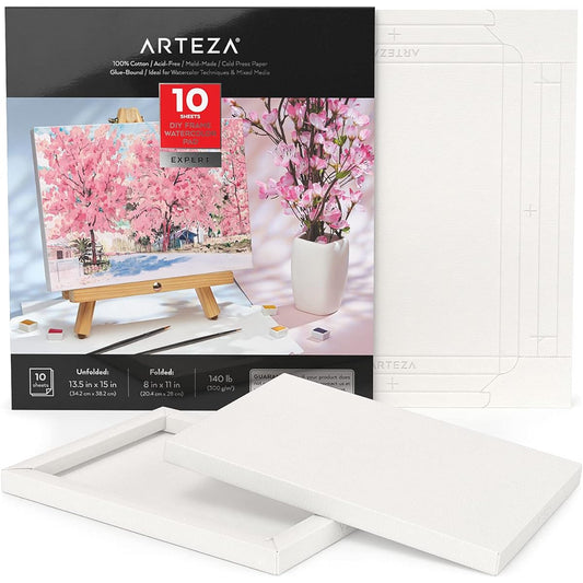 Arteza Watercolor Paper Foldable Canvas Pad 8.03 x 11.02 inches 10 Sheets 100% Cotton Paper 140 lbs for Watercolor Painting Art Supplies