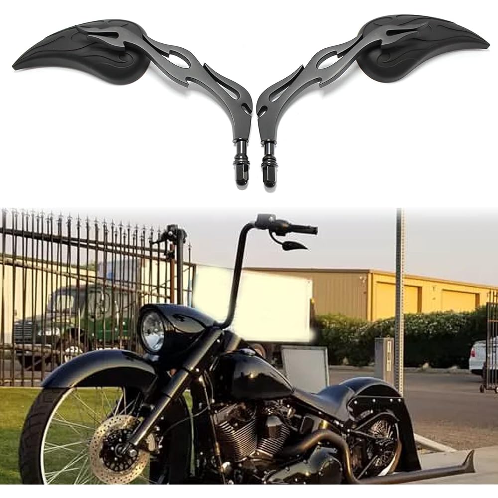 8mm Chrome Motorcycle Teardrop Rear View Side Mirror for Harley Sportster Cruiser Chopper (Black)