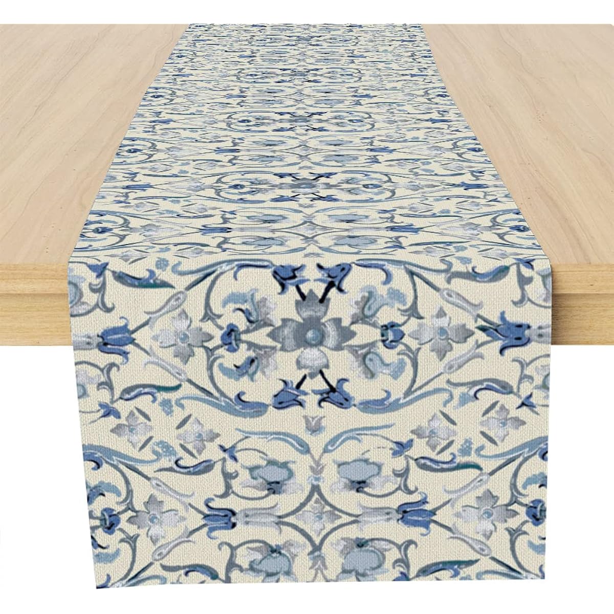 Blue Floral Table Runner, Victorian Pattern Table Runner Decor Dining Room Kitchen Modern Table Runner for Holiday Party, Housewarming Gift, 13X72 Inches