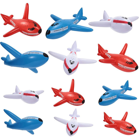12 Pieces 24.5" and 15.75" Airport Toys Inflatable Plane Large Plane Birthday Decorations Airplane Inflatable Toys Birthday Baby Shower Party Supplies Garden Outdoor Games Red Blue White
