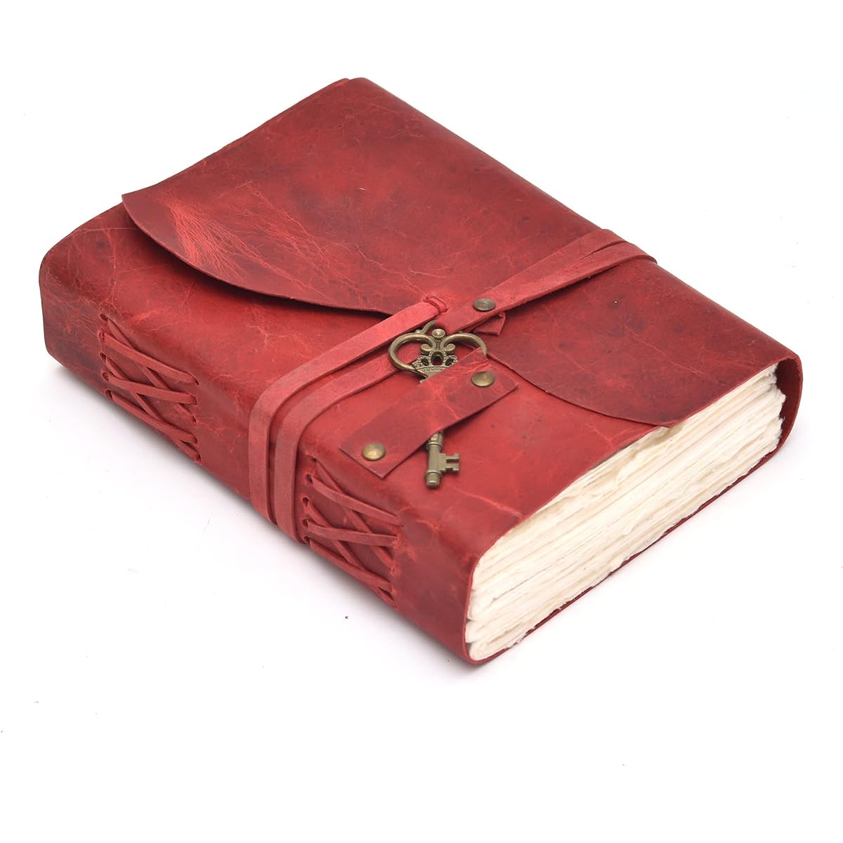 Leather Journal Vintage Leather Journal Antique Handmade Deckle Edge Vintage Paper Leather Bound Journal Leather Sketchbook Drawing Journal Great Gift 240 Pages (Wine 7.5" x 5.5")