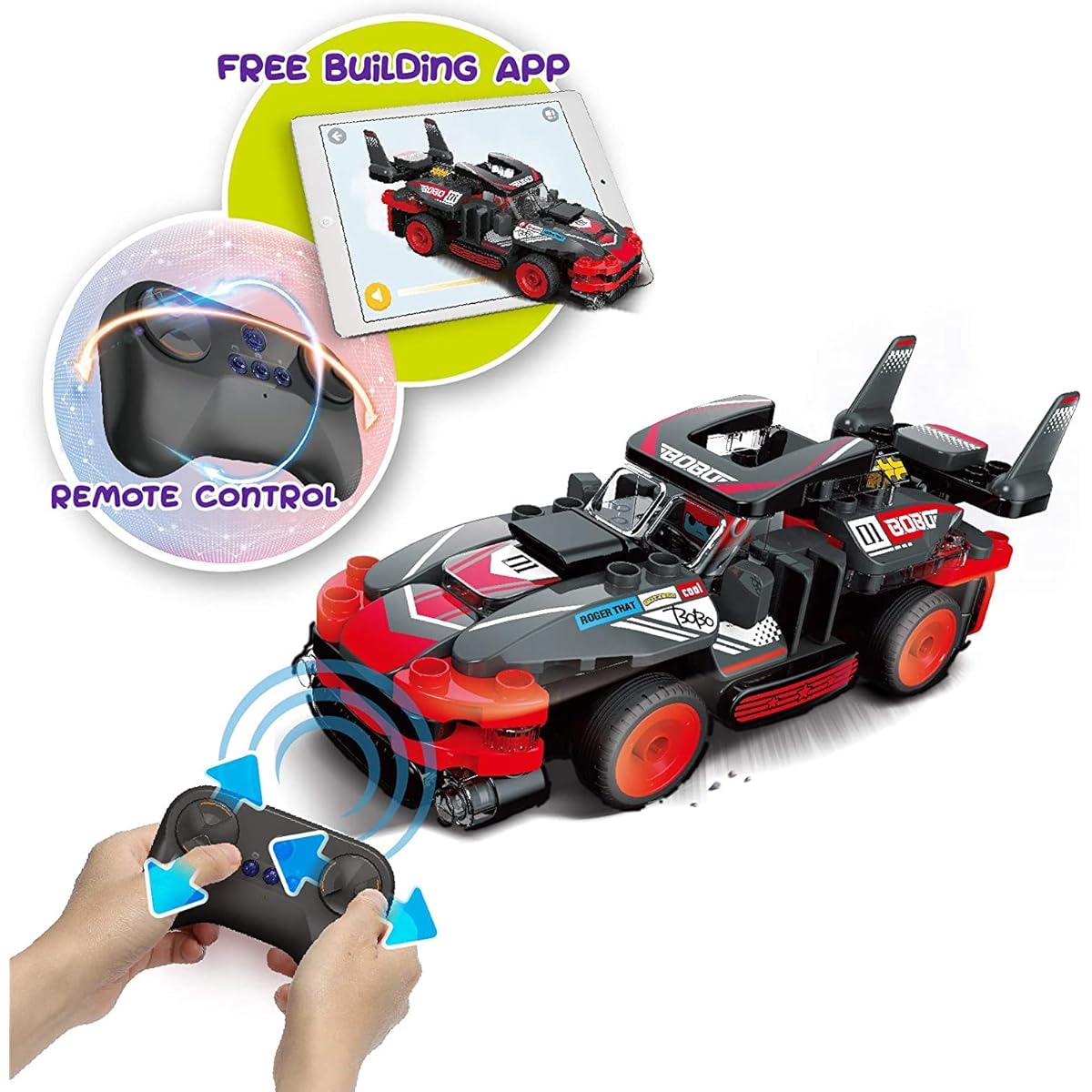 BOTZEES Interactive RC Race Car 8 in 1 Building & Remote Control Car for Boys Stem Toys Learning Toys Ages 3+