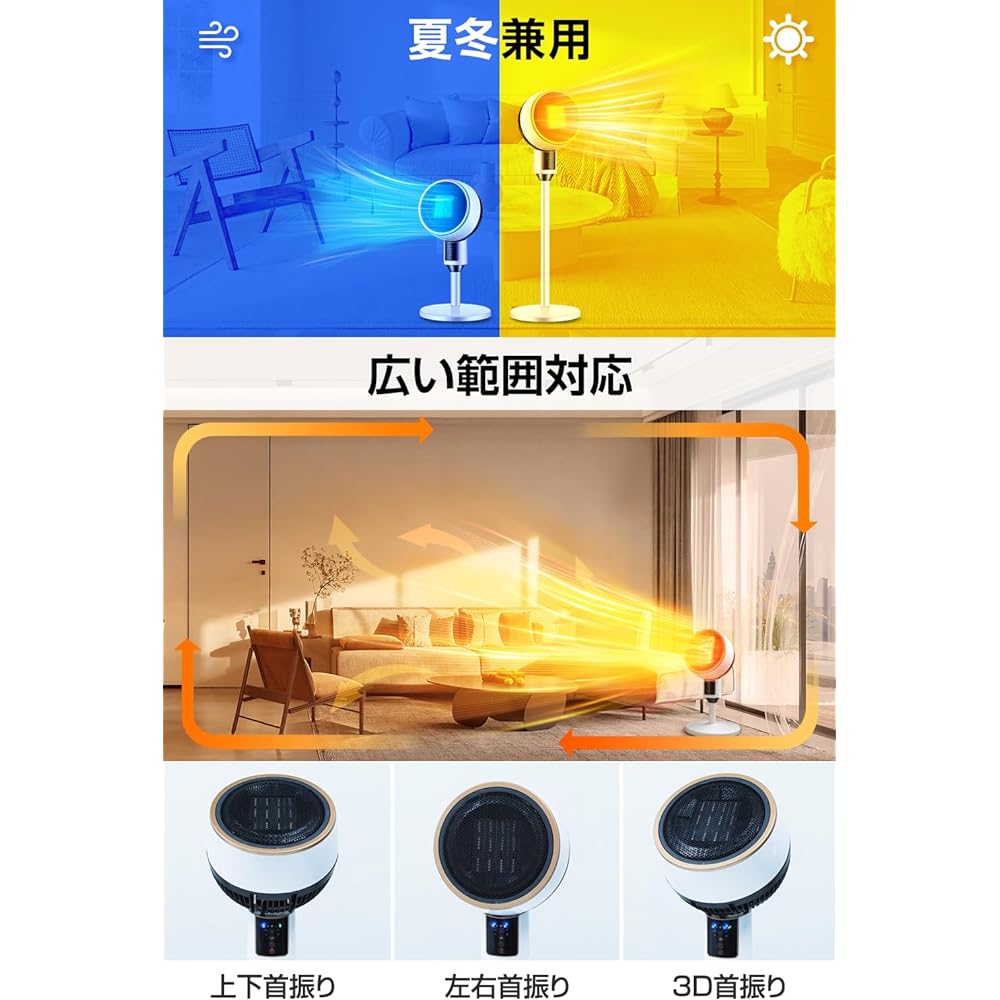 (2024 New Appearance, Tabletop & Stand Type, Dual-Use), Ceramic Heater, 3D Oscillation, Circulator Type, Electric Fan Heater, 1500 W, Fast Heater, Large Airflow, 3 Types of Blower Modes, 3 Types of