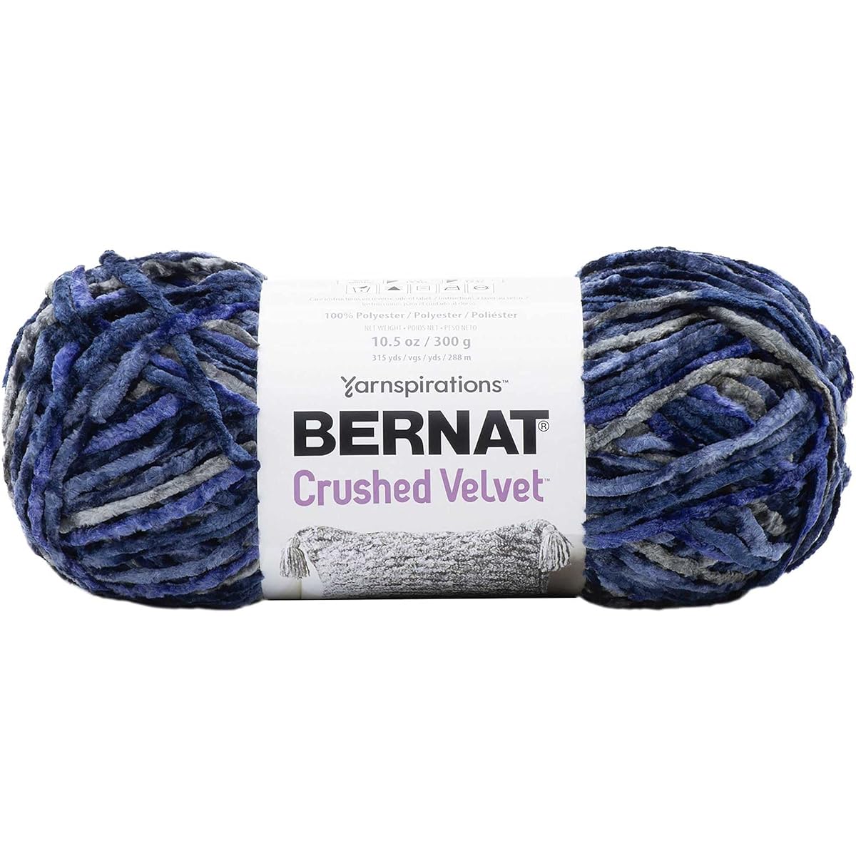 Bernat Crushed Velvet Yarn Navy 161016-16011 (2 Skeins) Same Dyed Lot Chunky Bulky #5 Soft 100% Polyester Bundle with 1 Artsiga Kraft Bag