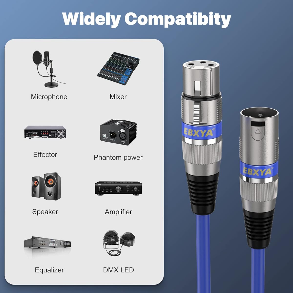 EBXYA XLR Cable 25ft 4 Pack - Microphone Balanced DMX Cable 3 Pin XLR Male to Female Microphone Cable Red Black Green Blue