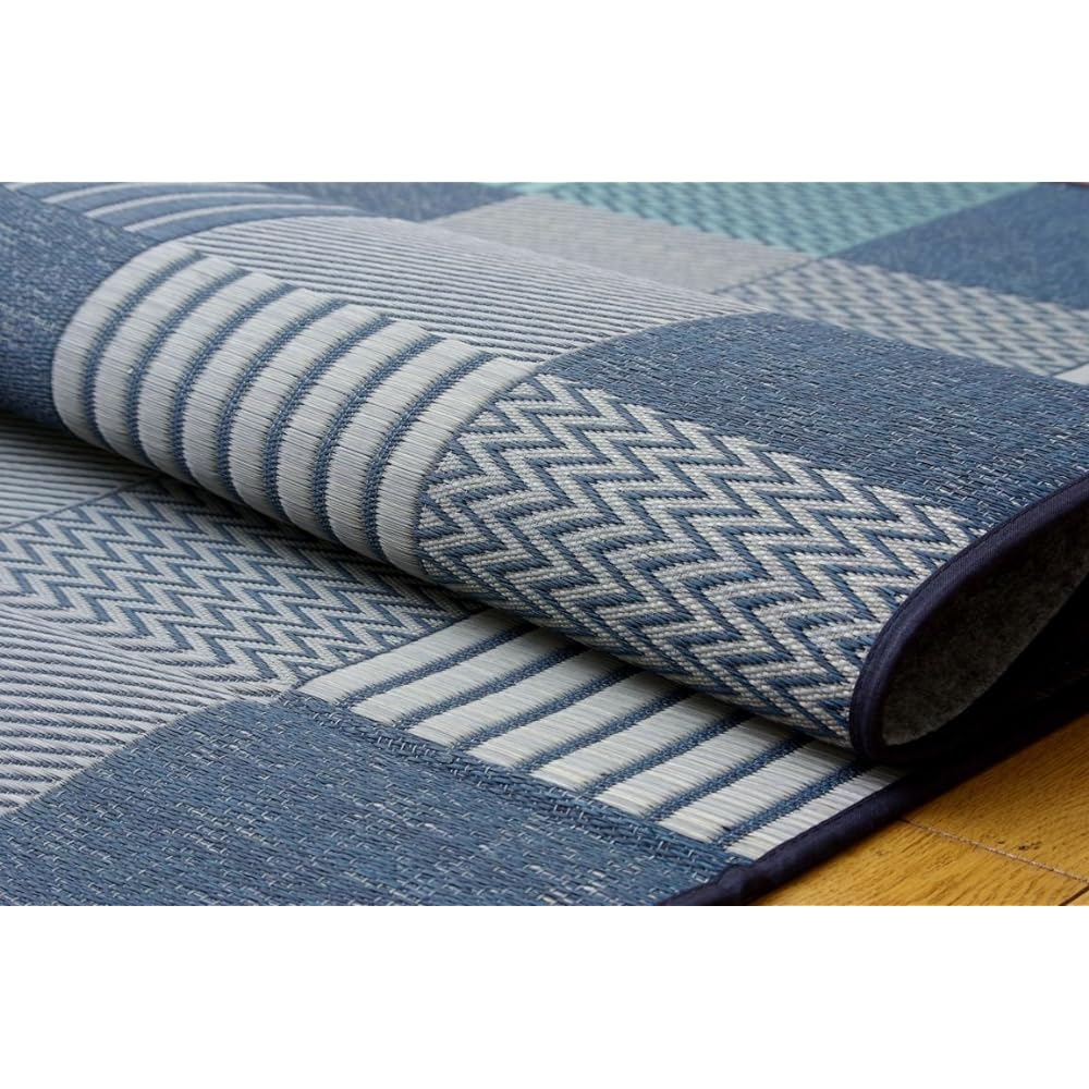 Ikehiko Igusa Hanagoza DX Kyoto Sashiko Edoma 3 tatami mat approx. 174 x 261cm Blue Made in Japan Back Non-woven fabric #4114203