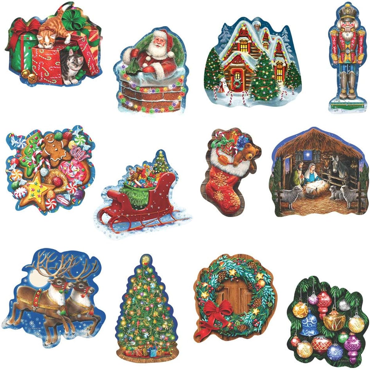 Bits and Pieces - 750 Piece Jigsaw Puzzle for Adults - Celebrate Christmas - 750 Piece Mini Holiday Santa Cookies Stockings Sleigh Tree Wreath Jigsaw Puzzle by Artist Liz Goodrick-Dillon