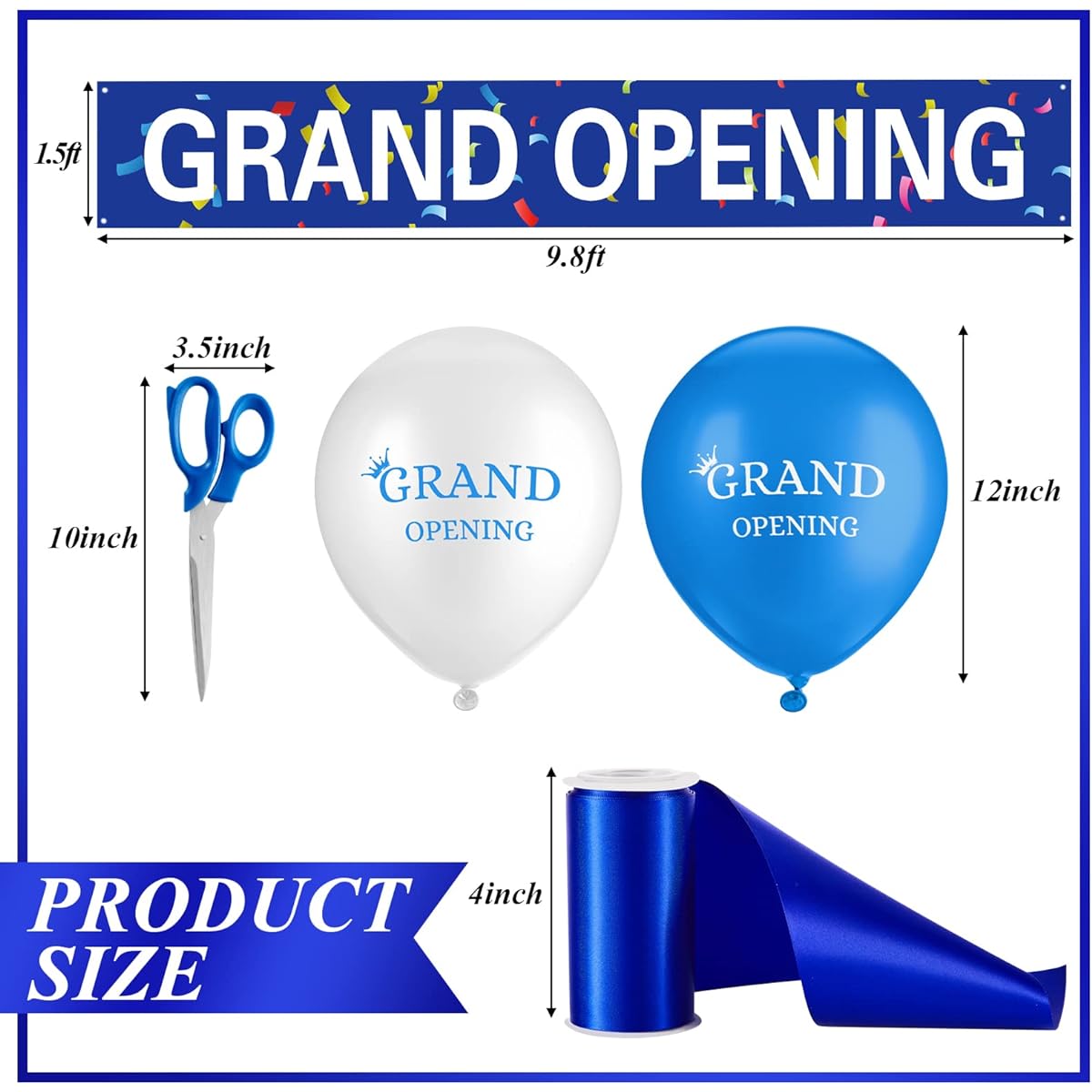 Grand Opening Ribbon Cutting Ceremony Kit, Grand Opening Banner, Grand Opening Decorations with 10" Scissors, 40 Balloons, Satin Ribbon Ribbon and Other Supplies for Business Events (Blue)