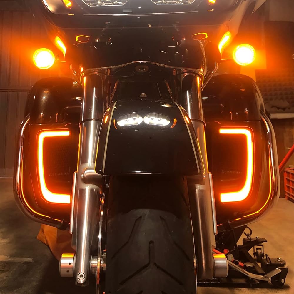 HDBUBALUS Motorcycle LED Lower Fairing Grill Turn Signal Light for Harley Touring Electra Glide Street Glide Road Glide FLHT FLTR FLHX 14-22 Black