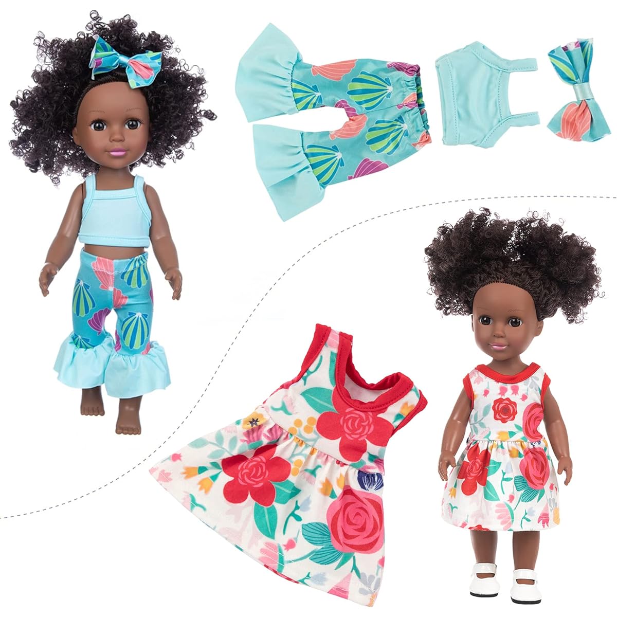 14.5 inch black doll and black baby doll clothes accessories