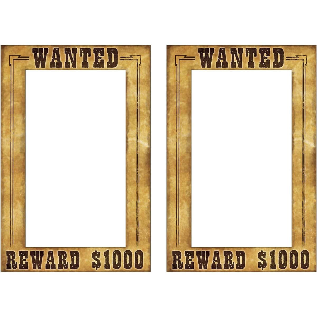 Beistle 2 Piece Wanted Photo Booth Selfie Frame Wild West Cowboy Western Party Supplies 23.5" x 15.25" Tan/Brown