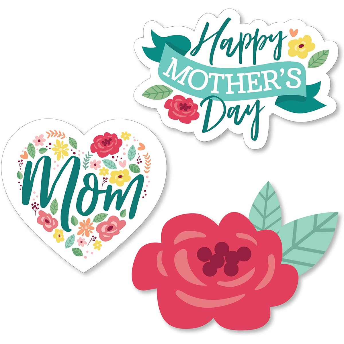 Big Dot of Happiness Colorful Floral Happy Mother's Day - DIY We Love Mom Party Cutouts - 24 Pieces