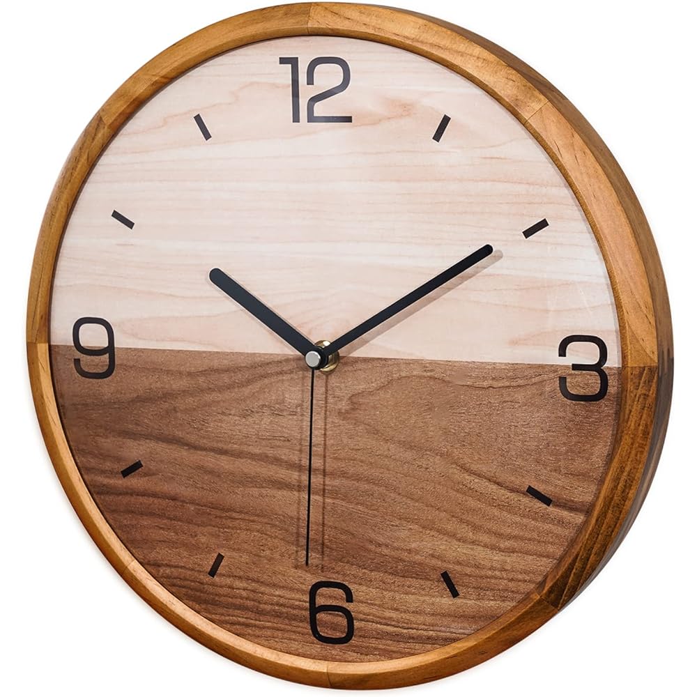 UberDeco 12" Super Slim Wooden Frame Wall Clock with Dome Glass Cover, Brown