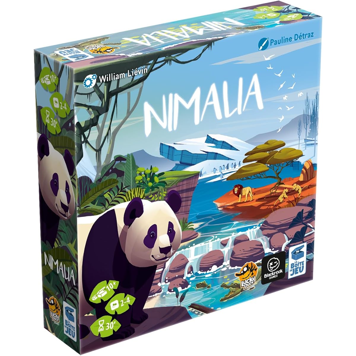 Nimalia Board Game - Design an Animal Sanctuary and Compete to Win! A fun strategy game for kids and adults Ages 10+ 2-4 players 25-30 minute playtime By Lucky Duck Games