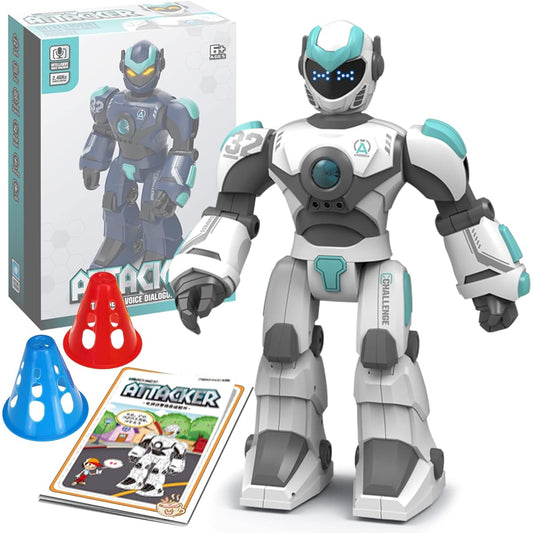 Robot Toys for Kids 6-8 Giant Robot Toy with 10 Sports Cones Smart Remote Control Robot Auto Demoable Dance Music Story Poem Kids Toys Gifts for 6 7 8 Year Old Boys (White)