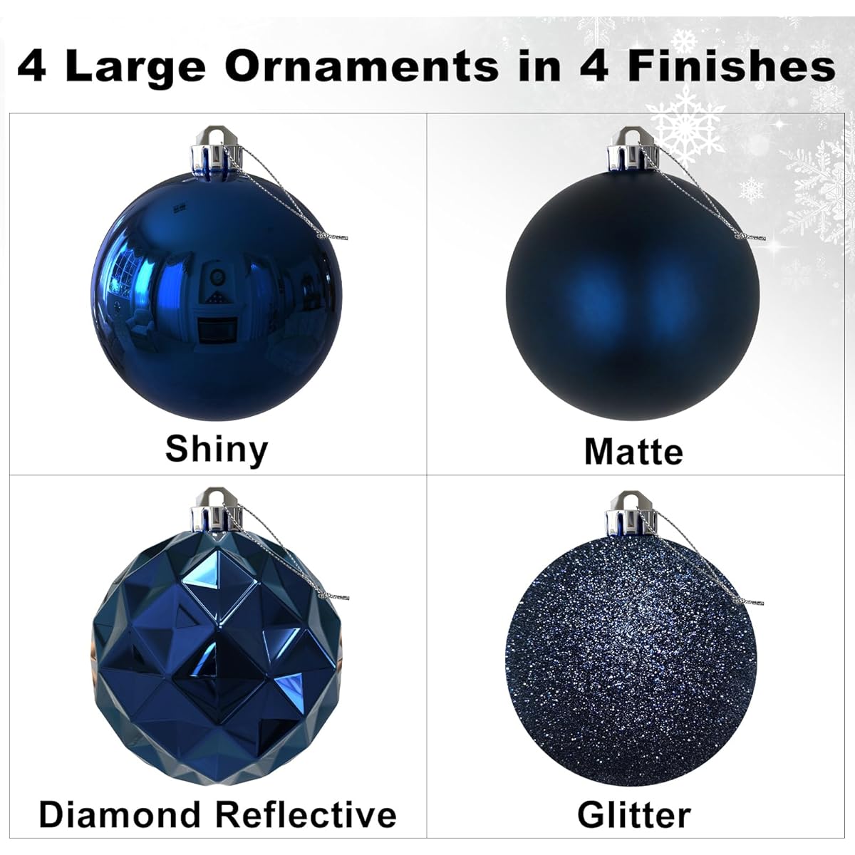 Navy Blue 4 Inch Large Christmas Balls - Christmas Tree Decoration Ornaments Shatterproof Hanging Balls Christmas Tree Holiday Wreath Garland Decor Set of 4 Dark Blue Christmas Ornaments