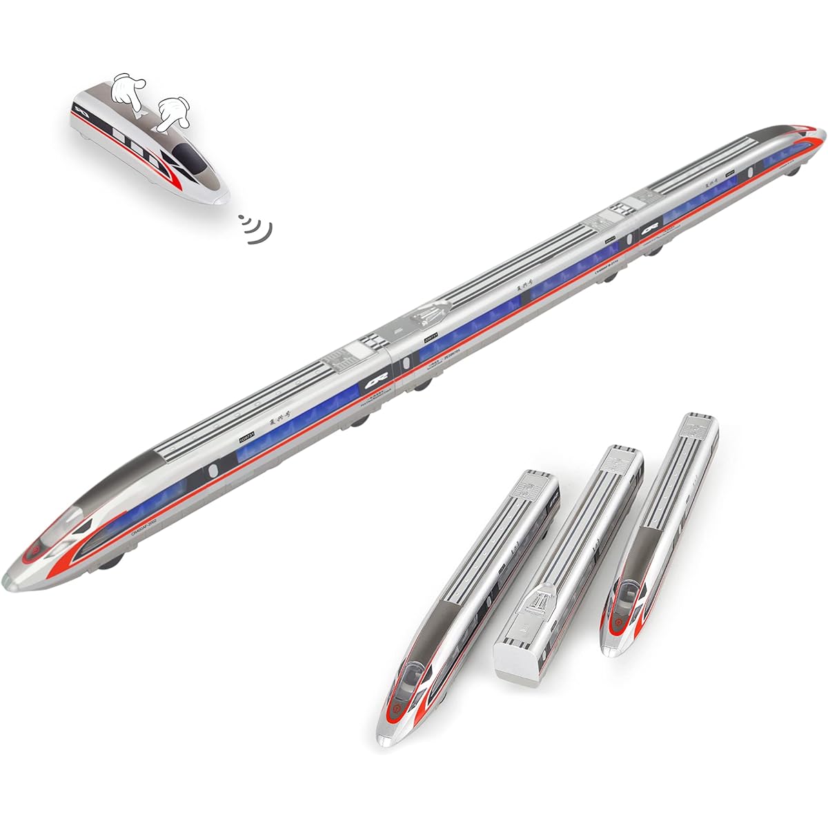 Remote Control Electric Bullet Train Set Battery Powered High Speed Rail Toy with Sound & Light Diecast Alloy Model Express Car for Ages 3 4 5 6 7 8+