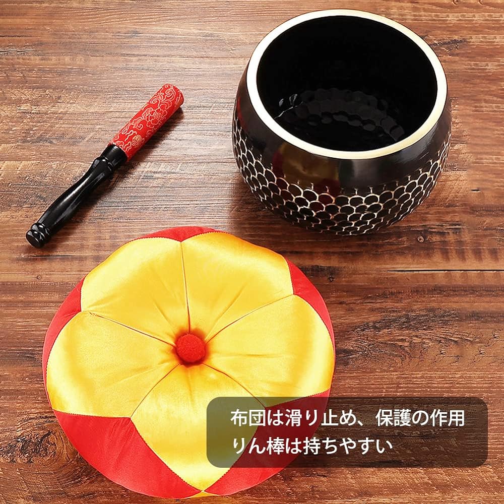 YUYAKESHI Heavy tone 笣子 Buddhist altar phosphorus heavy bass memorial service 瓝 made of brass scale surface handmade futon phosphorus stand phosphorus stick 3-piece set (17.5 cm 7 dimensions)