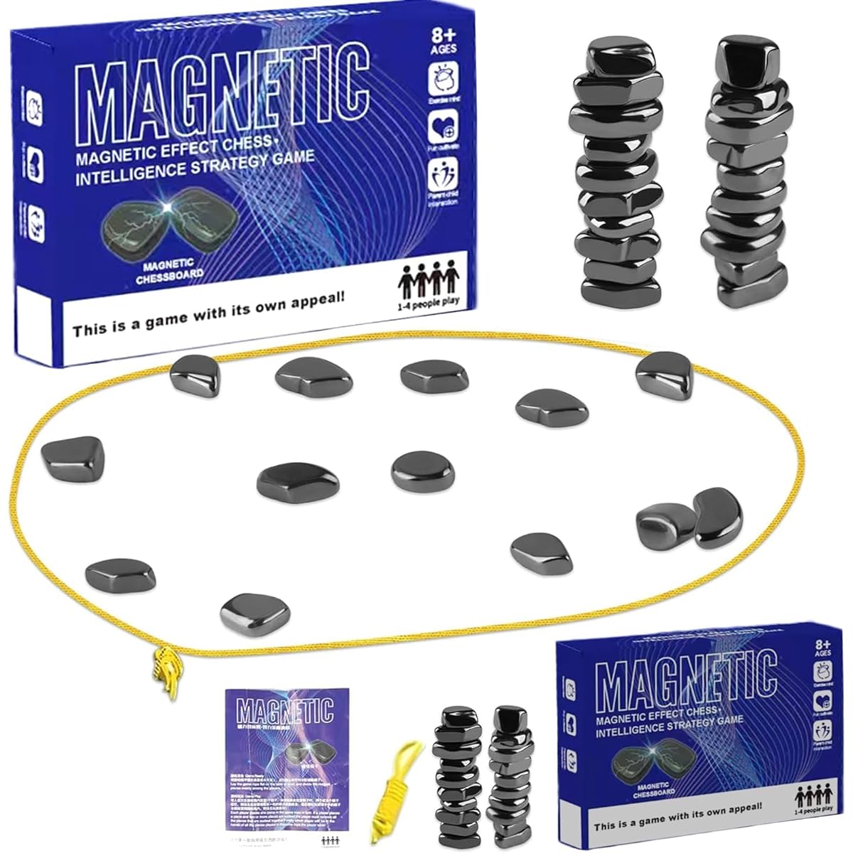 Foquyai 2024 Magnetic Chess Game, Multiplayer Board Game, Portable Chess Board, Magnetic Chess Game with Strings and Stones, Family Game, Party Game for Kids and Adults