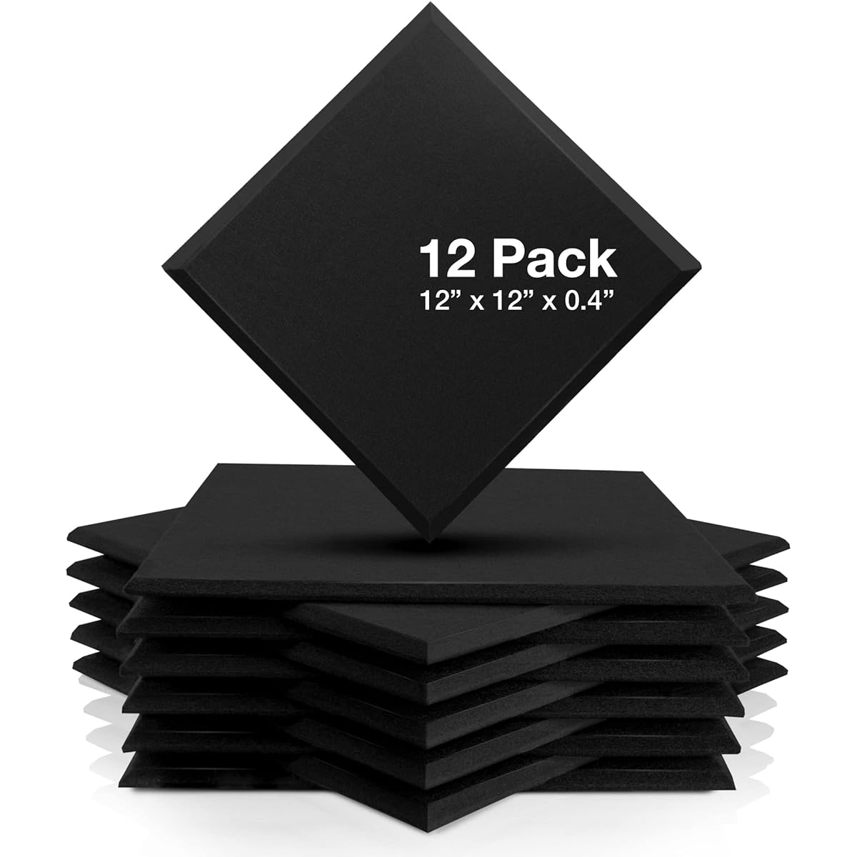 Fstop Labs 12 Pack Set Acoustic Panels Used in Home & Office, 12 X 12 X 0.4 Inch Black Acoustic Sound Insulation Panel Bevled Edge Tile, Acoustic Treatment