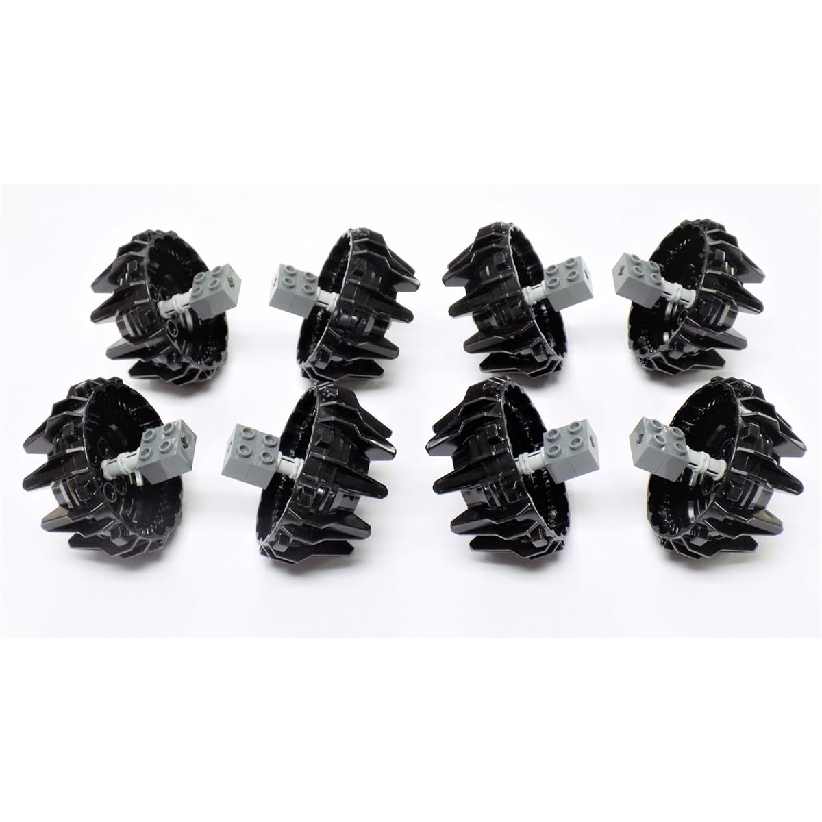 LEGO parts and pieces: Large Black Wheels with Cleats and Spikes/Technical Connector Pack - 56 Pieces
