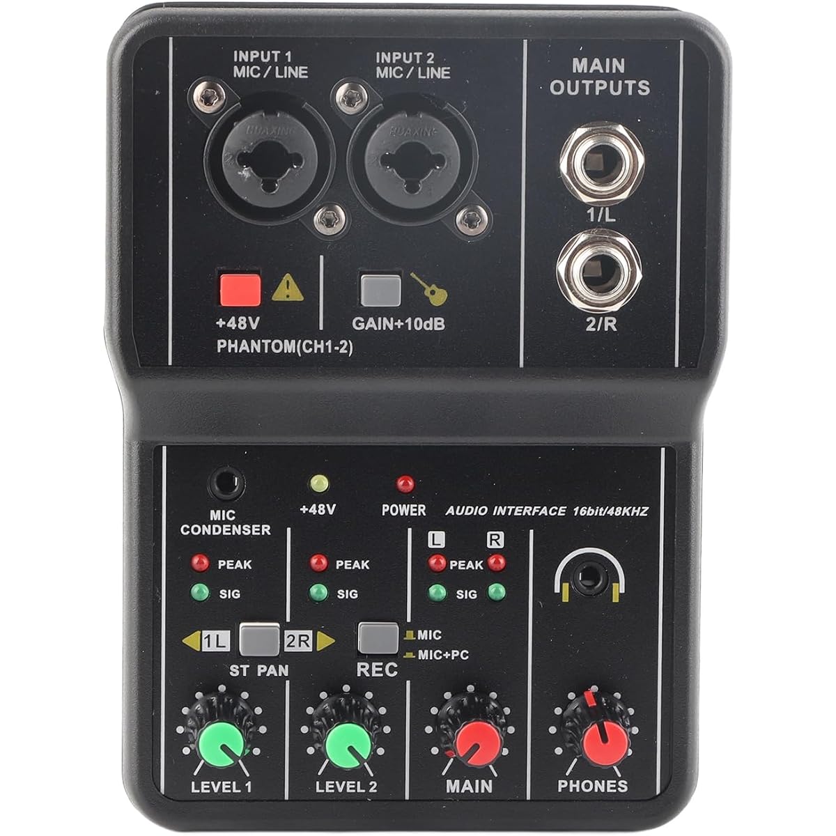 ASHATA 2 Channel Audio Mixer Sound Card USB 48V Phantom Power Compact Sound Mixing Console USB Sound Card for PC Recording Music Recording Home Karaoke Internet Karaoke