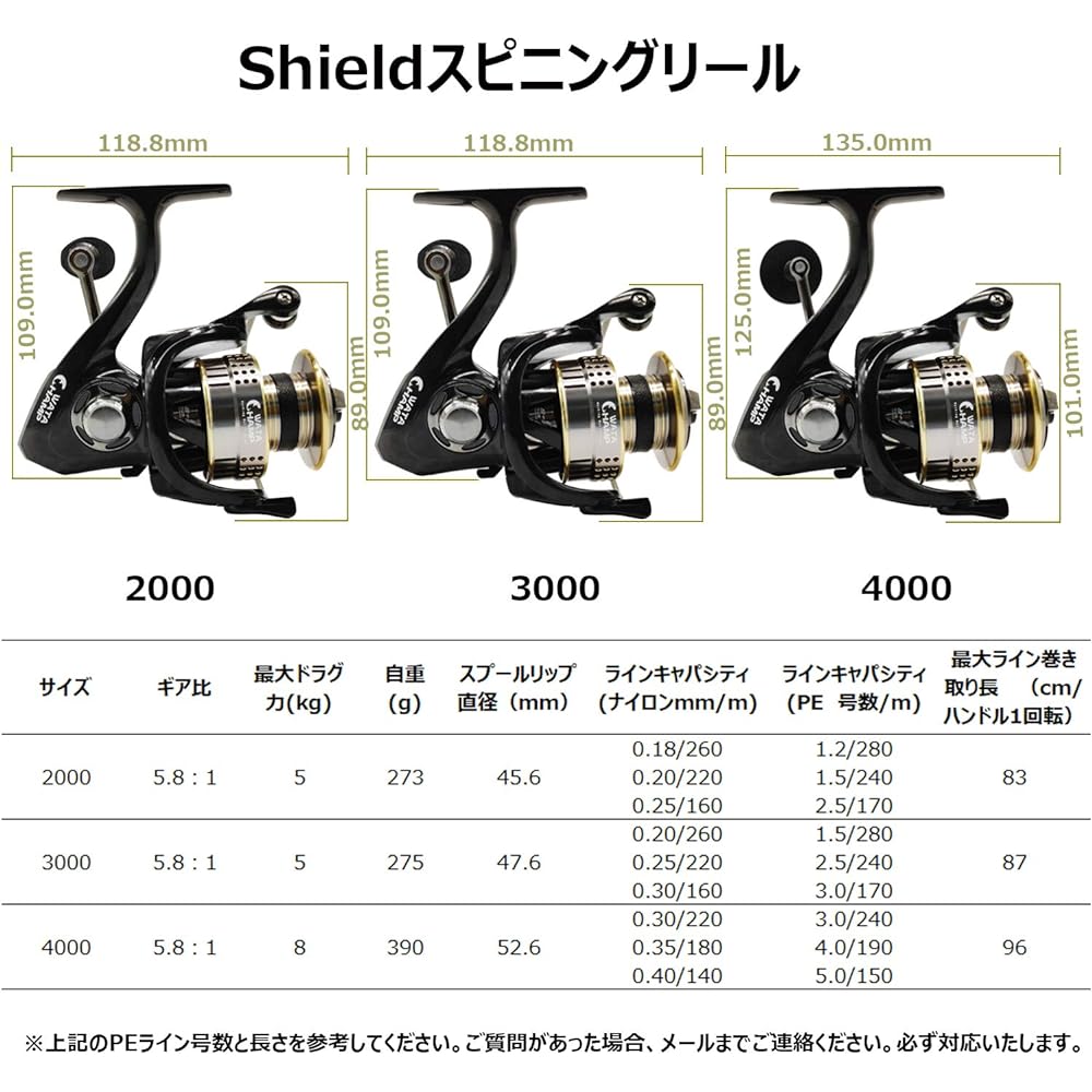 WATACHAMP Spinning Reel Shield II [2021 Model] Fishing Reel 1000 2000 2500 3000 5+1BB Gear Ratio 6.2:1 Left and Right Exchange Maximum Drag Force 8Kg Replacement Spool Included Long Throw Reel Sea Fishing Freshwater Fishing…