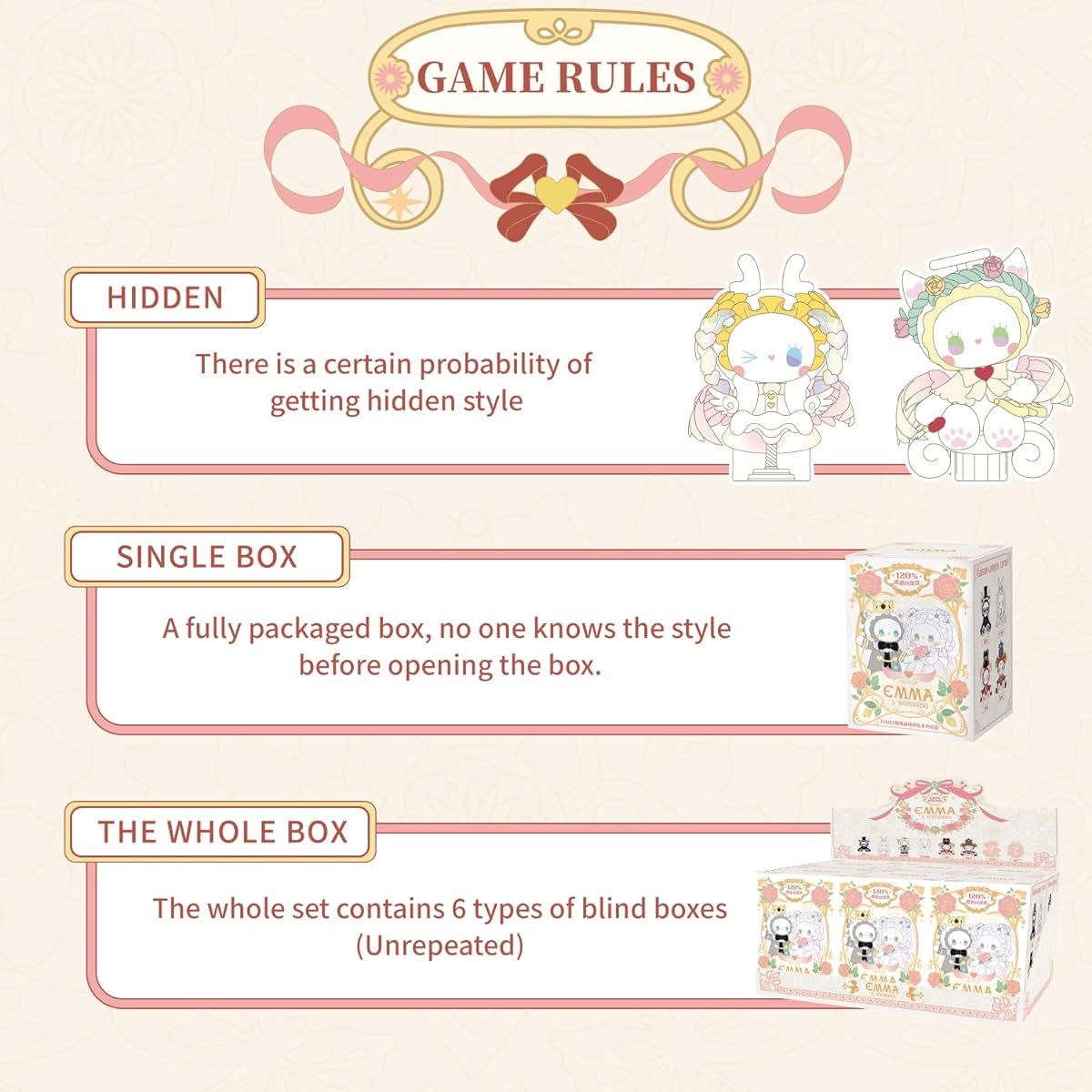 LUCKY EMMA Studio Emma Secret Forest Wedding Party Series Blind Boxes 6 Blind Bags Random Collection Mystery Box Toys Cute Blind Box Figures for Birthday Party (Full Set)