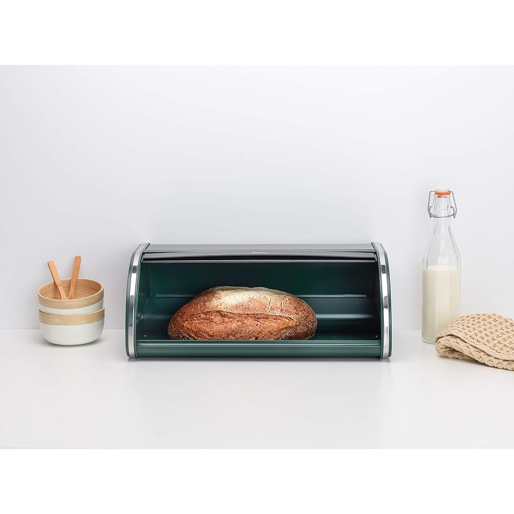 Brabantia Bread Bin Roll Top Storage for Bread, Condiments, and Snacks Made in Belgium Pine Green 304767