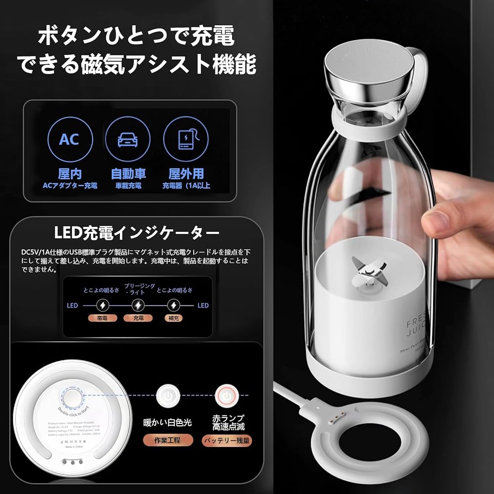 Mini Portable Blender Durable Waterproof Decolet Bottle Easy to Carry & Multifunctional USB Fruit Easy Operation and Cleaning Juicing Blend Suitable Charging for Pink (White)