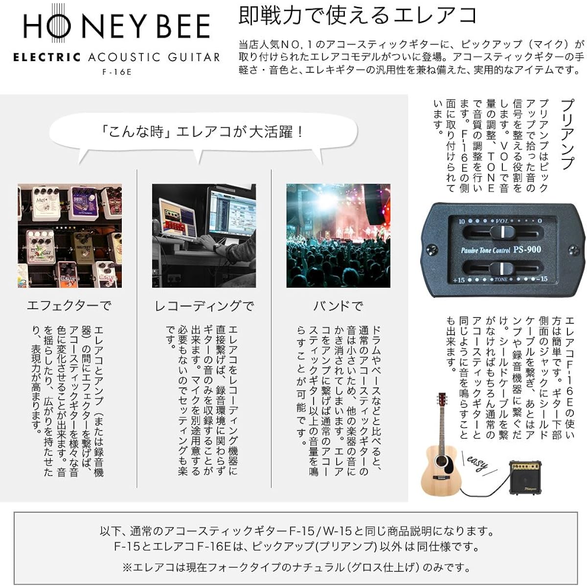 HONEY BEE Acoustic Guitar Electric Acoustic F-16E/N Natural Sakura Musical Instruments Original Beginner Introductory Limited Set