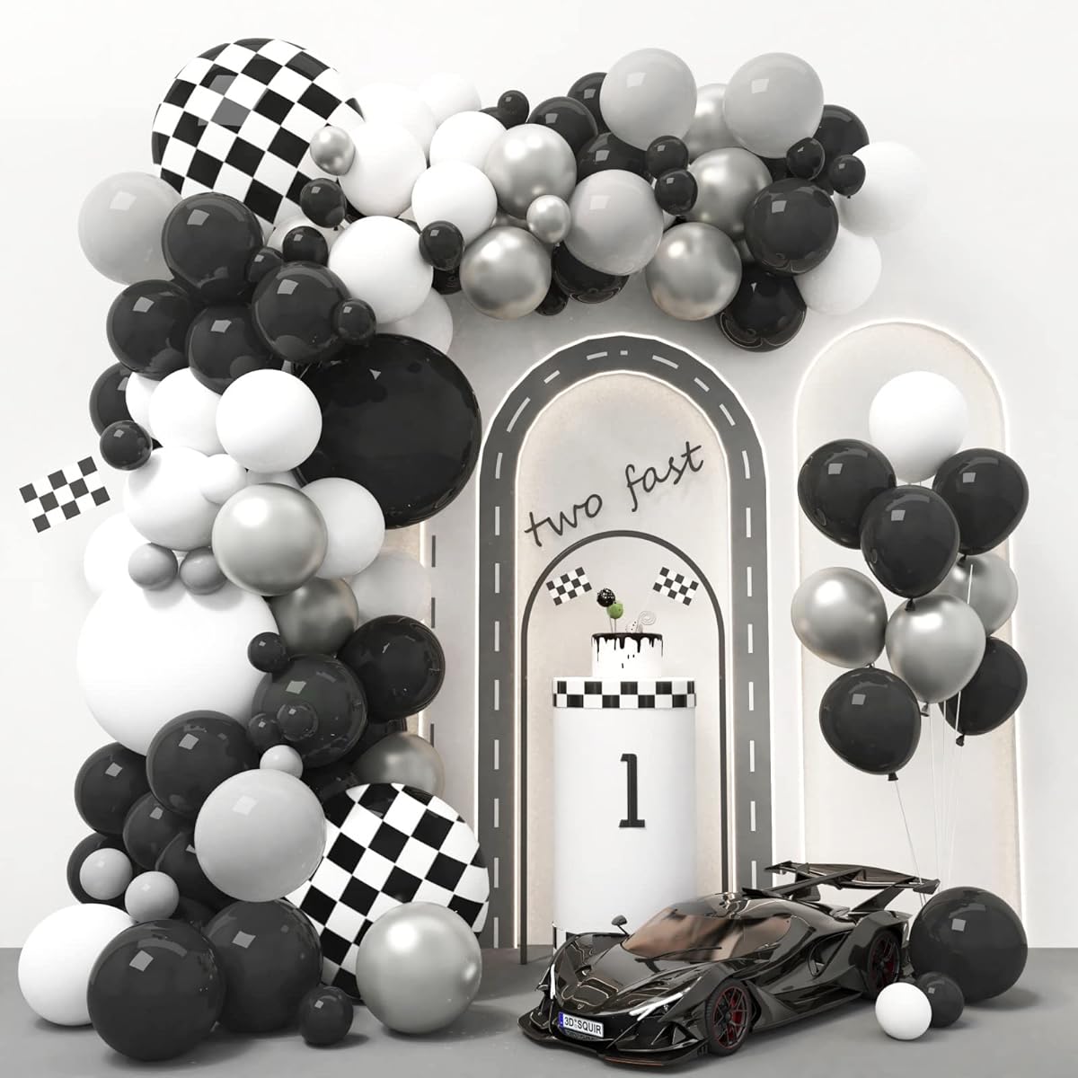 Racing Car Balloon Garland Arch Kit for 2 Early 2nd Birthday Party Decorations for Kids Fun Baby Shower Wedding Theme Supplies (ACE CAR)