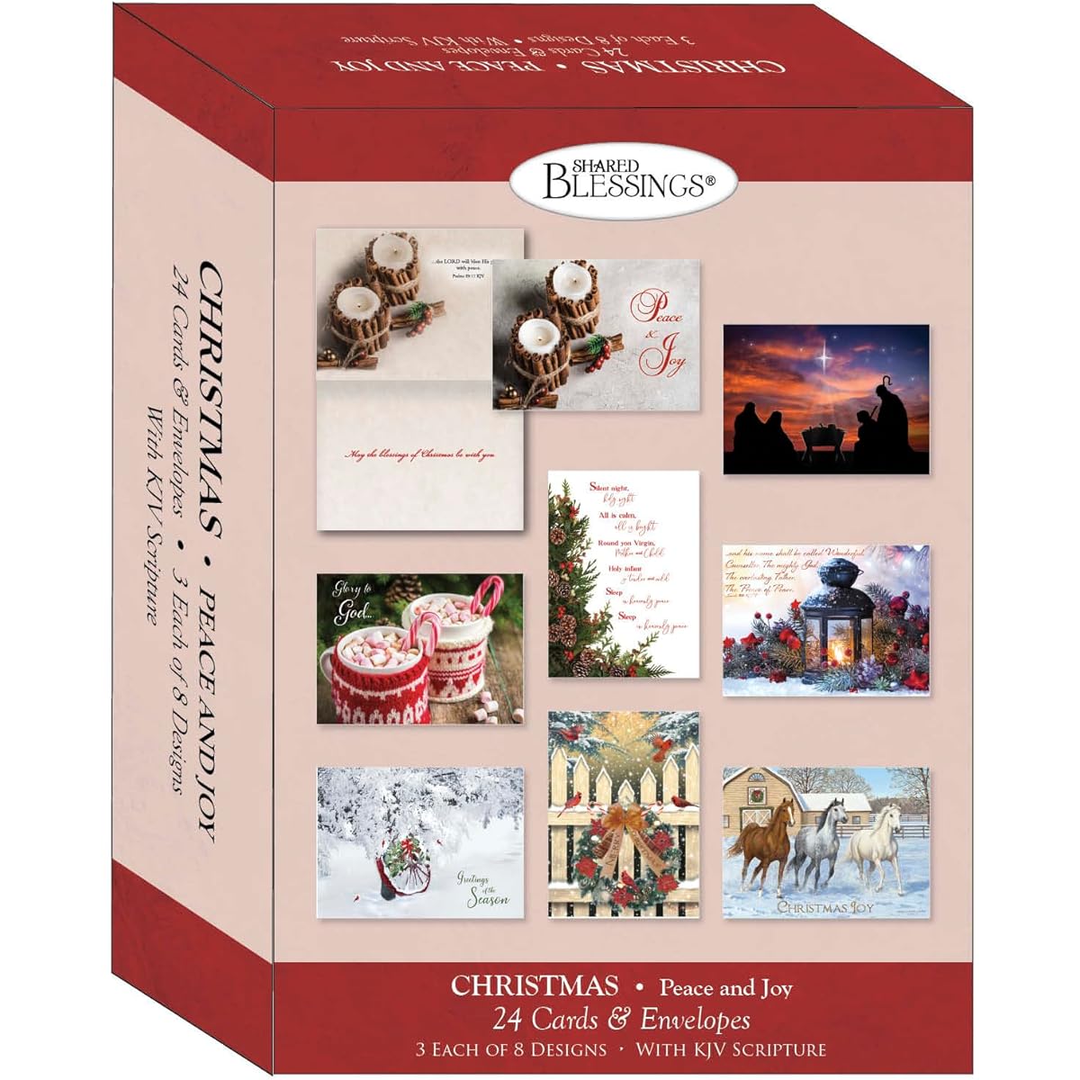Crown Point Graphics Peace and Joy Religious Christmas Cards - 24 King James Bible Winter Holiday Cards with Envelopes - Faith-Based Christmas Greetings - Assorted Designs