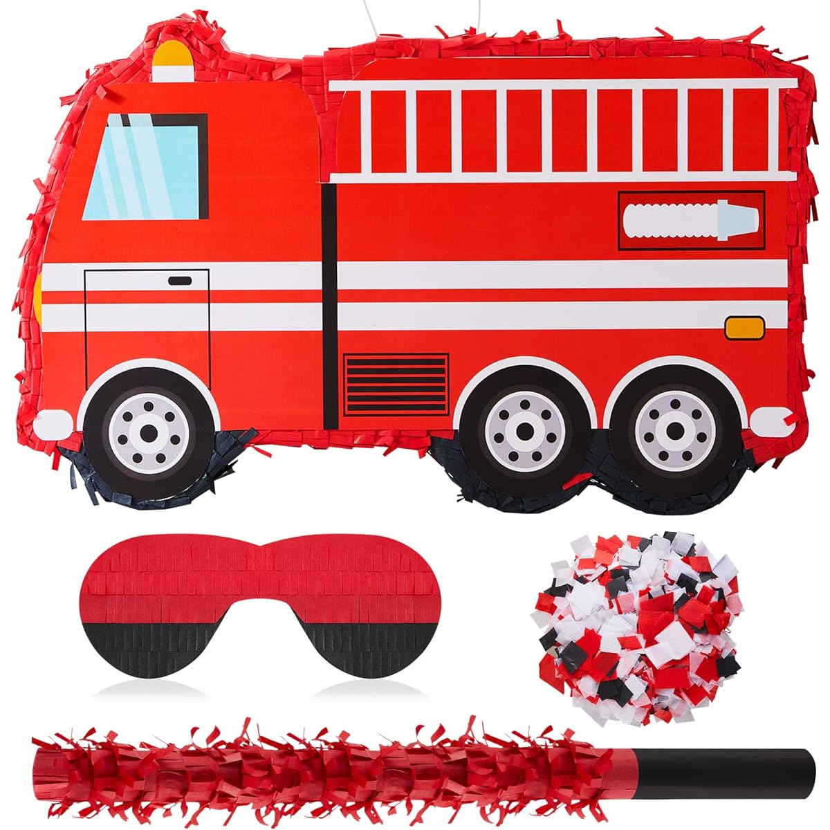 Fire Truck Pinata Blindfold Bat Confetti Fire Truck Boys Birthday Party Decorations Fire Truck Birthday Party Supplies Firefighter Party Favors for Kids 16.93 x 10.43 x 2.95 inches