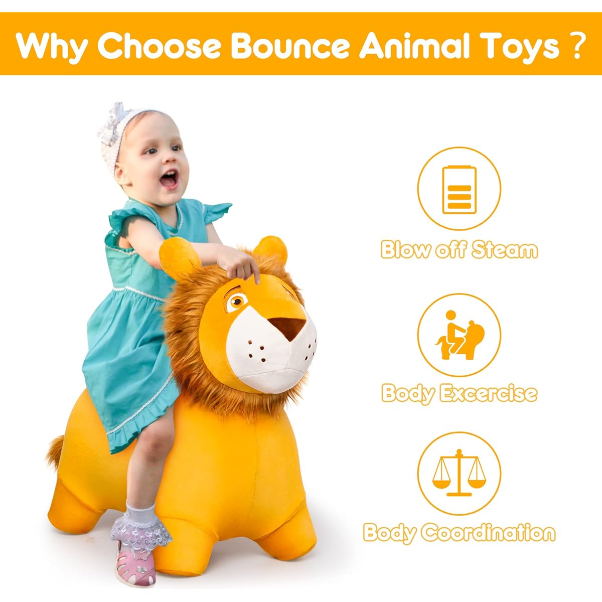 PlayZap Bouncy Animals for Toddlers, Bouncy Horse Hopper, Hopping Horse for Kids, Inflatable Jumping Bouncer Ride on, Outdoor Indoor Birthday Gift, 18M 24M for 3 4 5 6 Year Old Boys/Girls/Kids